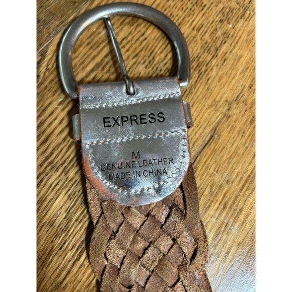 Express Sliver Leather Wide Woven Belt Sz M - Picture 2 of 5